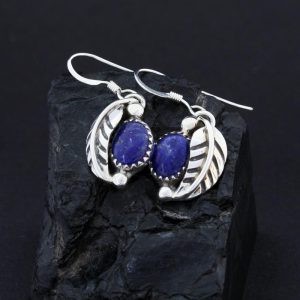 lapis lazuli & sterling silver leaf earrings by James Eustace, Cochiti Pueblo