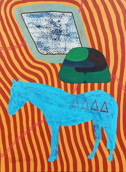 Blue Horse, acrylic on canvas by Rick Grimster, Mvskoke